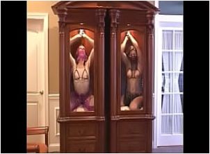 Slave gals locked up in a cabinet